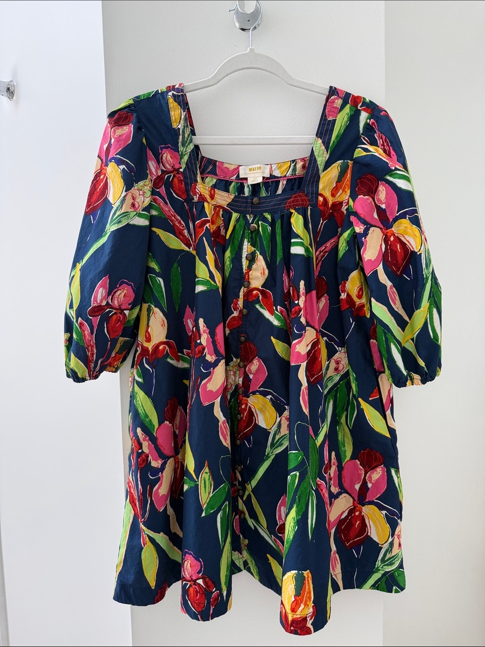 Anthropologie Maeve  Navy Floral Button-Front Peasant Tunic